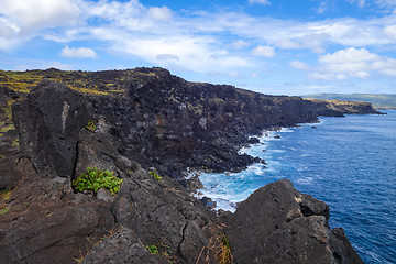 Image showing Easter island cliffs and pacific ocean landscape