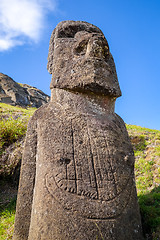 Image showing Moai statue on Rano Raraku volcano, easter island