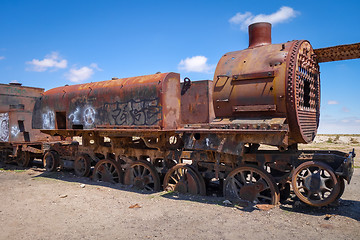 Image showing Train cemetery in Uyuni, Bolivia