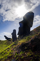 Image showing Moais statues on Rano Raraku volcano, easter island