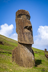 Image showing Moais statues on Rano Raraku volcano, easter island