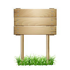 Image showing Wooden signboard in a grass.