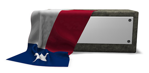 Image showing stone socket with blank sign and flag of texas - 3d rendering