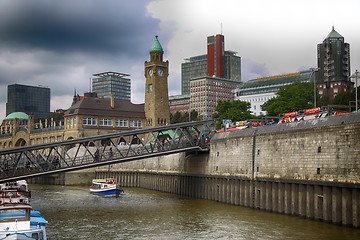 Image showing HAMBURG, GERMANY - AUGUST 22, 2016: Boats and people at the port