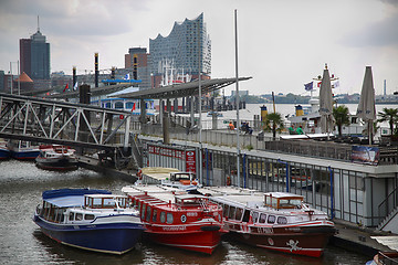 Image showing HAMBURG, GERMANY - AUGUST 22, 2016: Boats and people at the port