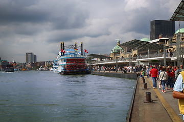 Image showing HAMBURG, GERMANY - AUGUST 22, 2016: Boats and people at the port