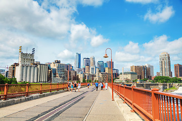 Image showing Downtown Minneapolis as seen from the Stone arch bridge