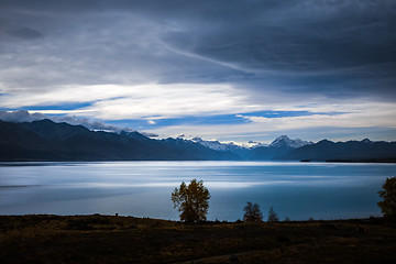 Image showing Pukaki lake at sunset, Mount Cook, New Zealand