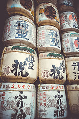 Image showing Kazaridaru barrels in Heian Jingu Shrine, Kyoto, Japan