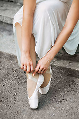 Image showing Legs of a beautiful ballerina close-up.