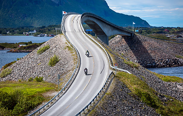 Image showing Atlantic Ocean Road Two bikers on motorcycles.