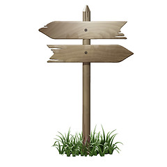 Image showing Wooden signboard in a grass.