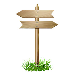 Image showing Wooden signboard in a grass.