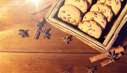 Image showing close up of oat cookies on wooden table