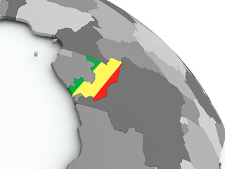Image showing Map of Congo with flag on globe