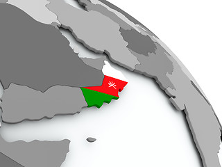 Image showing Map of Oman with flag on globe