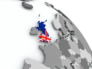 Image showing Map of United Kingdom with flag on globe