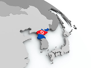 Image showing Map of North Korea with flag on globe