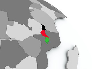 Image showing Map of Malawi with flag on globe