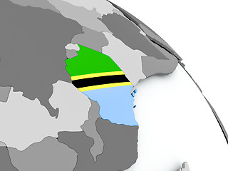 Image showing Map of Tanzania with flag on globe