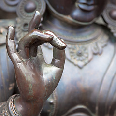 Image showing Detail of Buddha statue with Karana mudra hand position