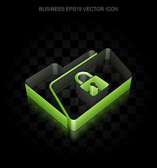 Image showing Finance icon: Green 3d Folder With Lock made of paper, transparent shadow, EPS 10 vector.