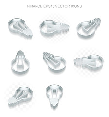 Image showing Finance icons set: different views of metallic Light Bulb, transparent shadow, EPS 10 vector.