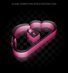 Image showing Cloud computing icon: Crimson 3d Cloud With Padlock made of paper, transparent shadow, EPS 10 vector.