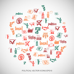 Image showing Multicolor doodles Hand Drawn Politics Icons set on White. EPS10 vector illustration.