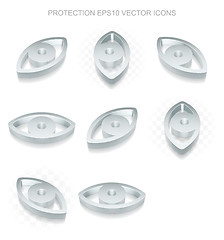 Image showing Security icons set: different views of metallic Eye, transparent shadow, EPS 10 vector.