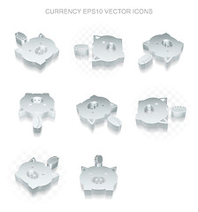 Image showing Banking icons set: different views of metallic Money Box With Coin, transparent shadow, EPS 10 vector.