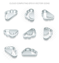 Image showing Cloud networking icons set: different views of metallic Cloud, transparent shadow, EPS 10 vector.