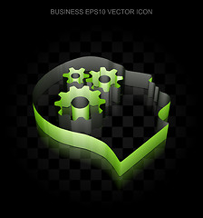 Image showing Business icon: Green 3d Head With Gears made of paper, transparent shadow, EPS 10 vector.