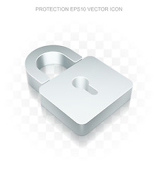 Image showing Privacy icon: Flat metallic 3d Closed Padlock, transparent shadow, EPS 10 vector.