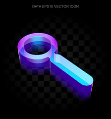 Image showing Data icon: 3d neon glowing Search made of glass, EPS 10 vector.