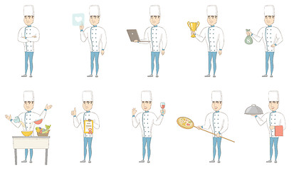 Image showing Young caucasian chef vector illustrations set.