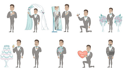 Image showing Young hispanic groom vector illustrations set.