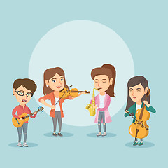 Image showing Band of musicians playing the musical instruments.