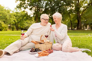 Image showing happy senior couple having picnic at summer park
