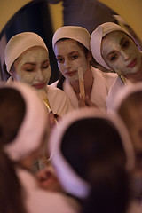 Image showing women putting face masks in the bathroom