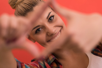 Image showing young woman over color background