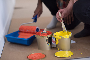 Image showing painters prepare color for painting