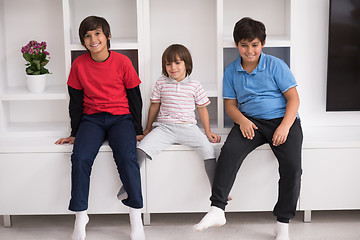 Image showing young boys posing on a shelf