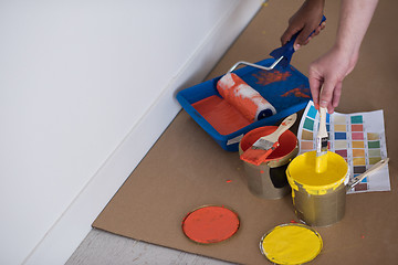 Image showing painters prepare color for painting