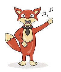 Image showing Red fox singing song with black tie.