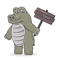 Image showing hippopotamus with happy hour sign