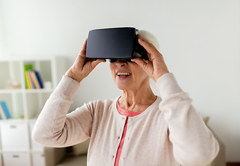 Image showing old woman in virtual reality headset or 3d glasses