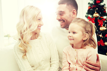 Image showing happy family at home with christmas tree