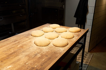 Image showing yeast bread dough on bakery kitchen table