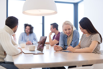 Image showing Startup Business Team At A Meeting at modern office building